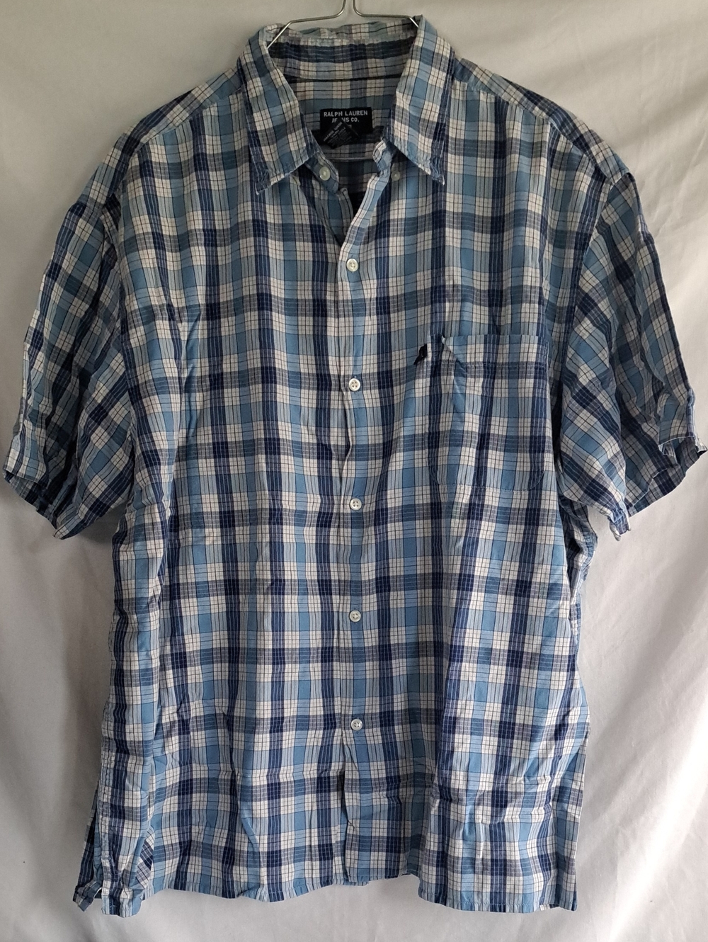 Ralph Lauren Light & Navy Blue Plaid Short-Sleeve Button-Down